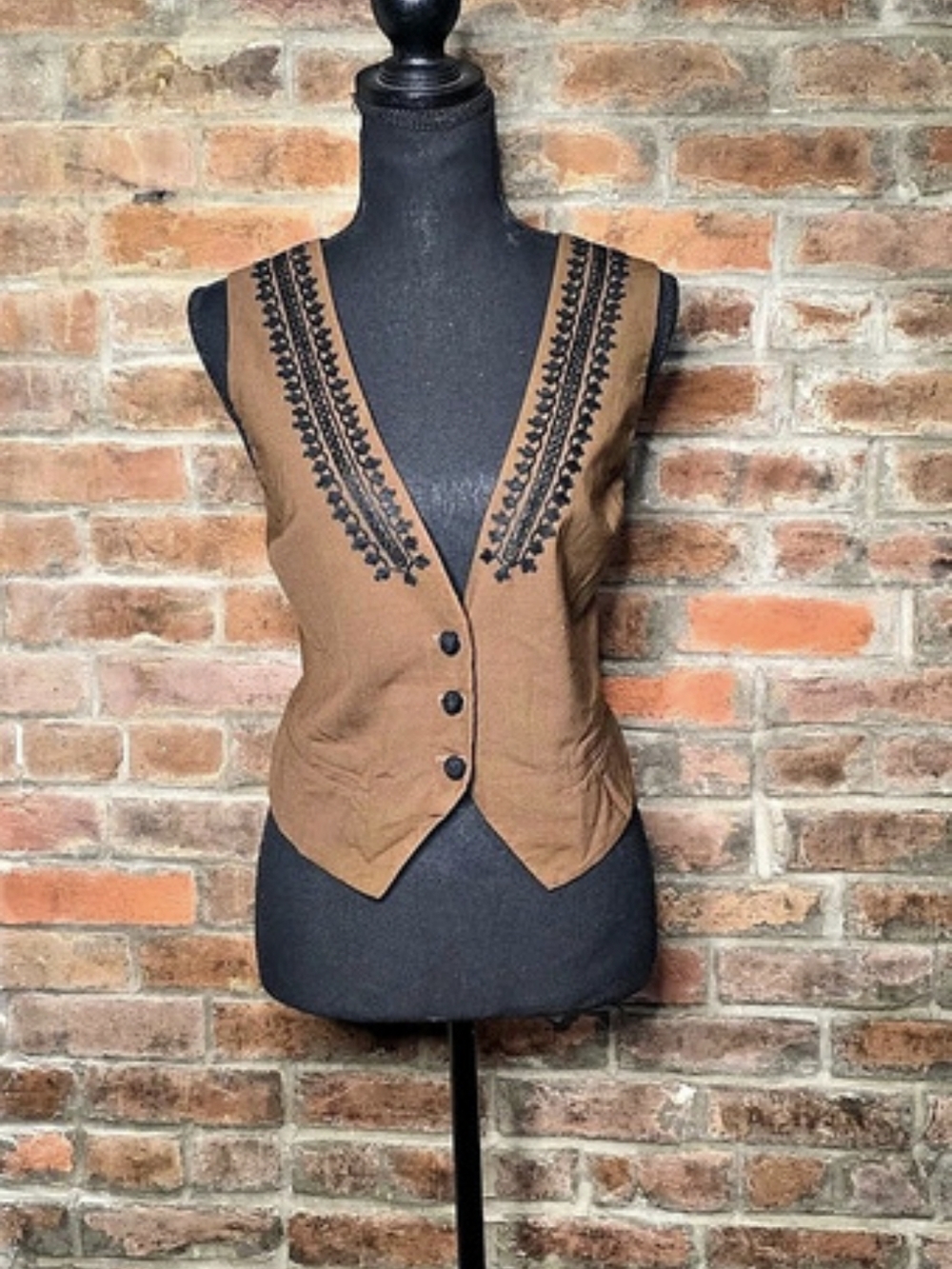 Jones New York Petite Wool Blend Embroidered Vest Brown 14P